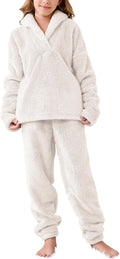 Faleave Girl's Fluffy Pants Sets Winter Warm Fleece Pullover Sweatsuit