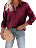 Chigant Women's Satin Button Down Blouse - Soft, Versatile Office Top