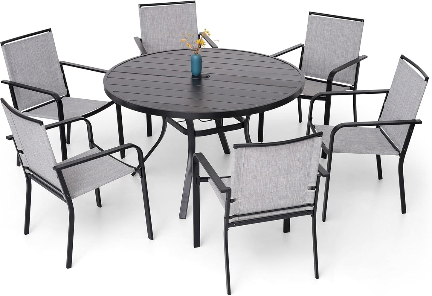 7-Piece Outdoor Patio Dining Set with Stackable Chairs and Table