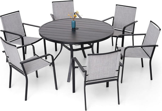 7-Piece Outdoor Patio Dining Set with Stackable Chairs and Table