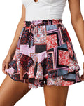 Flowy Shorts for Women Casual Cute Floral Chiffon Skorts - Ruffle