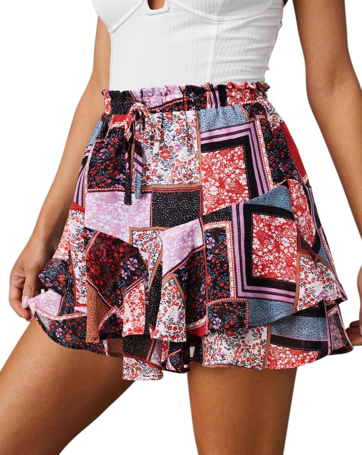 Flowy Shorts for Women Casual Cute Floral Skorts for Summer