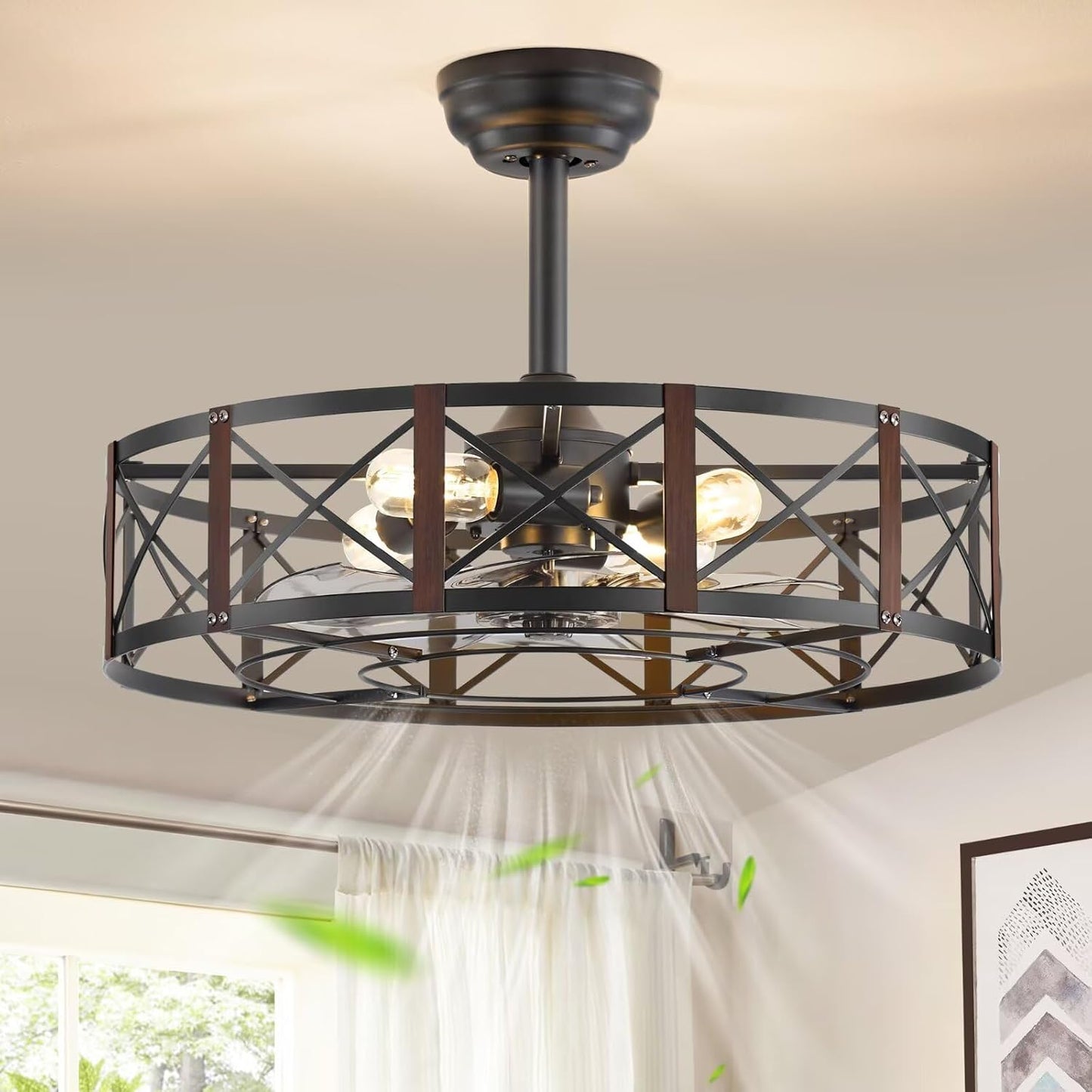 23 Inch Fandelier Caged Ceiling Fan with Lights and Remote Control