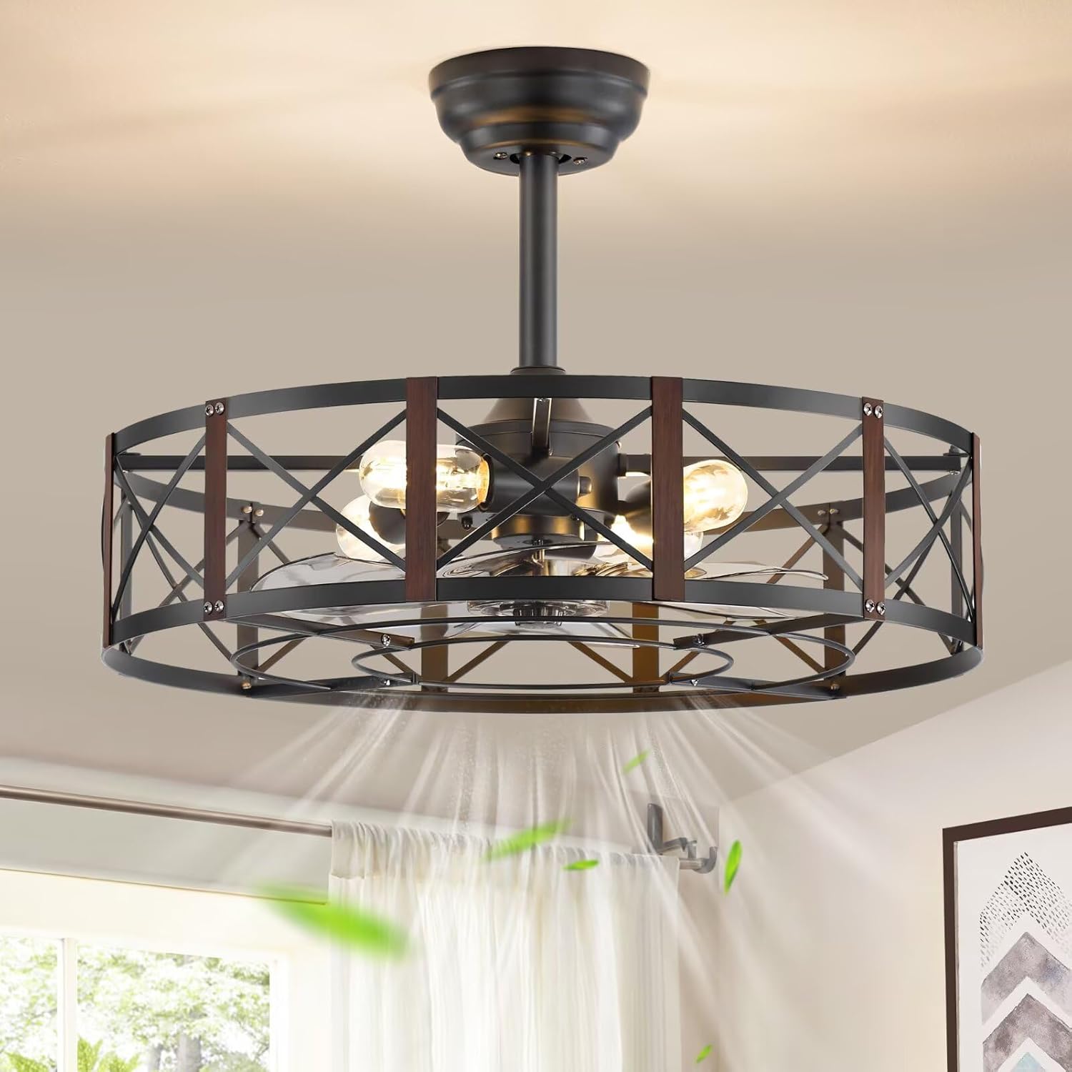 23 Inch Fandelier Caged Ceiling Fan with Lights and Remote Control