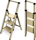 3-Step Foldable Aluminum Step Ladder 330 lbs Capacity - Gold