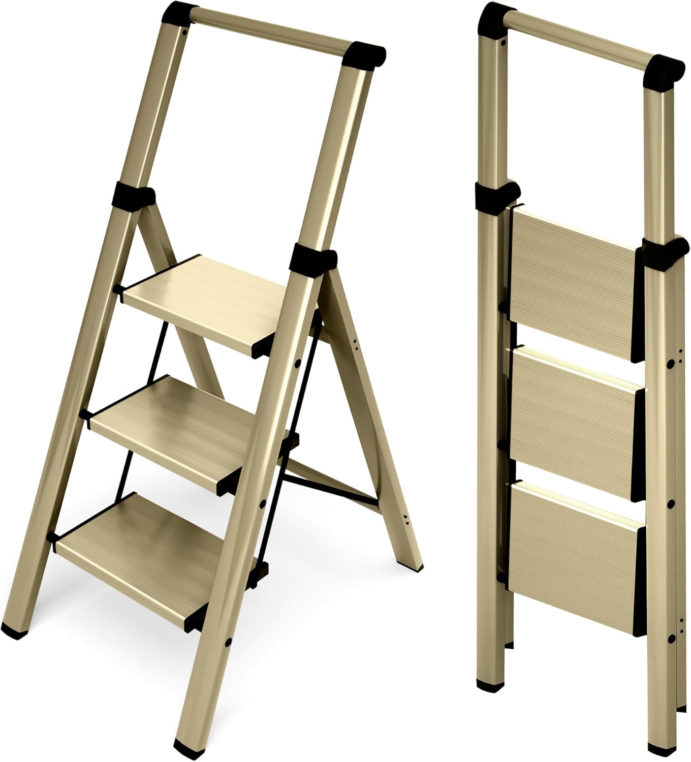 HillhutApex 3 Step Foldable Aluminum Ladder for Home Use