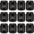Scented Candle Set 12 Pack Black Glass Jars - Long Lasting Soy Wax