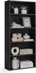 5-Tier Bookcase in Ebony Black - Slim Vertical Open Shelf