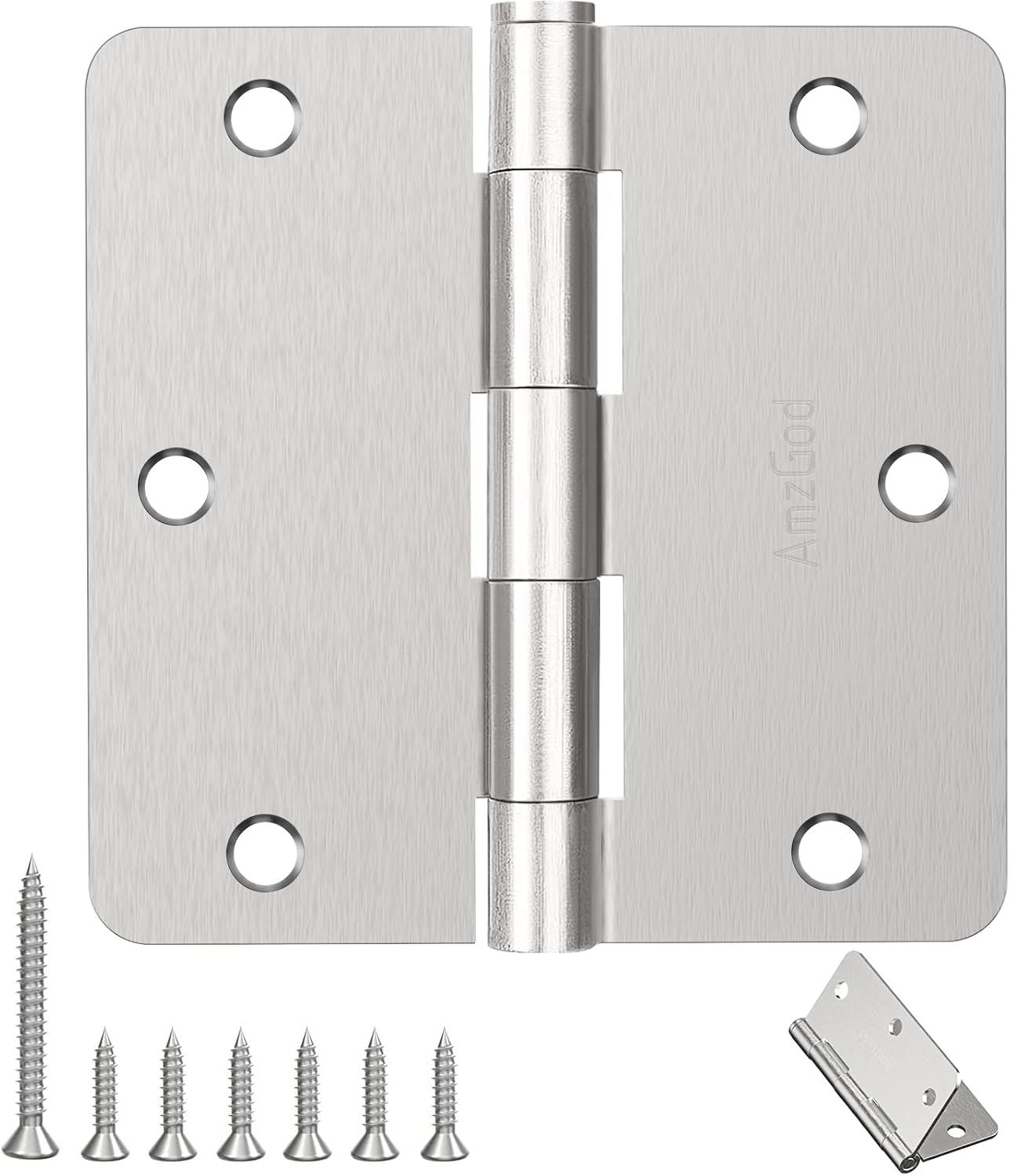 Brushed Nickel Door Hinges - 30 Pack 3.5 Inch Rounded Hinges