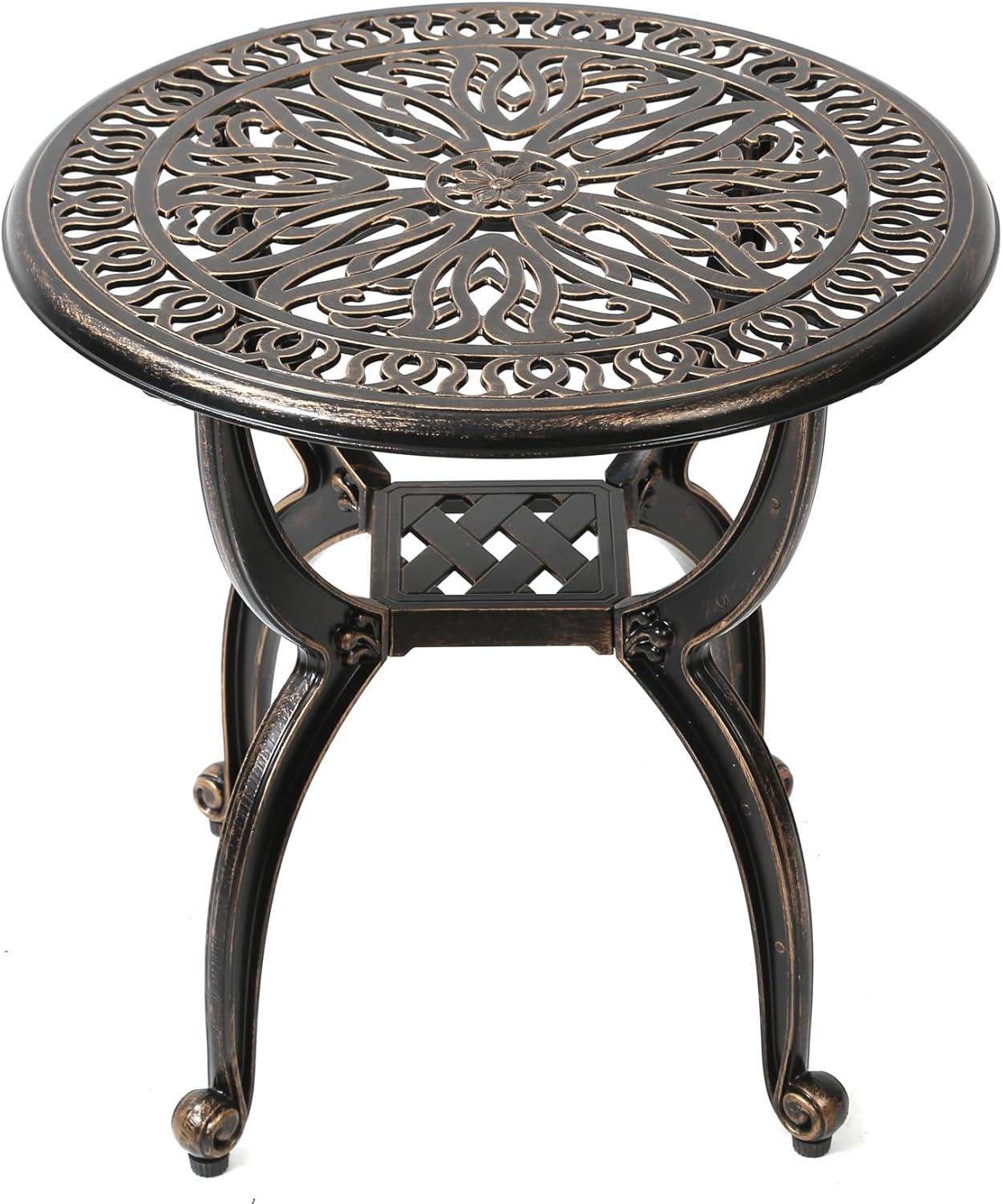 C/G Cast Aluminum Side Table with Ornate Floral Pattern Design