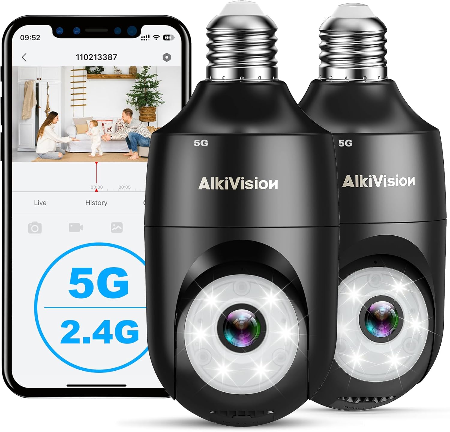2K Light Bulb Security Cameras Outdoor with AI Detection Features