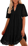 Womens Boho Summer Dress V Neck Short Sleeve - Flowy Mini