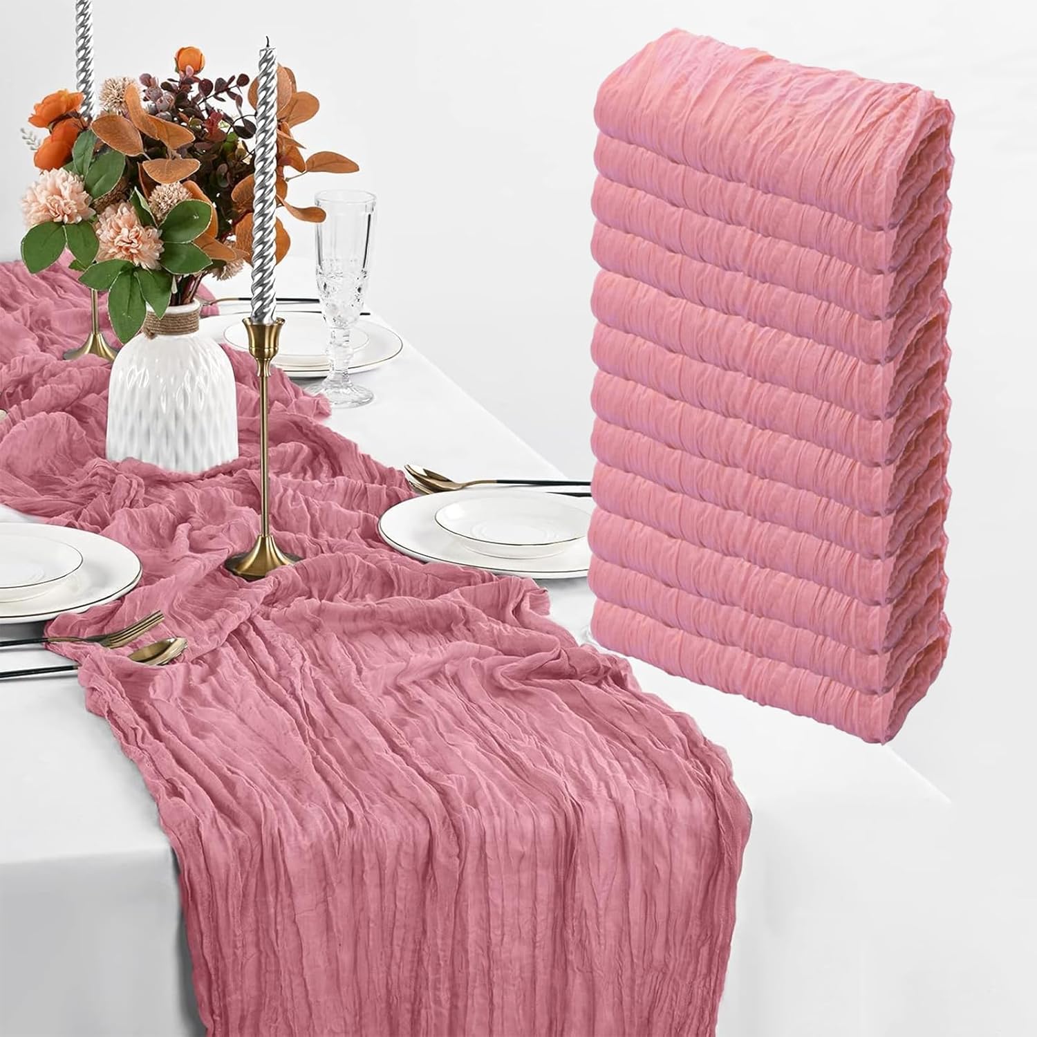 Dusty Rose Table Runner 12 Pack for Elegant Party Decor