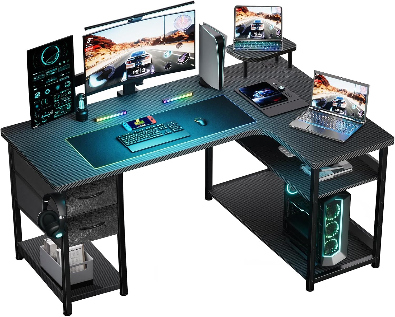Carbon Fiber Gaming Desk: L Shaped, Easy Assembly