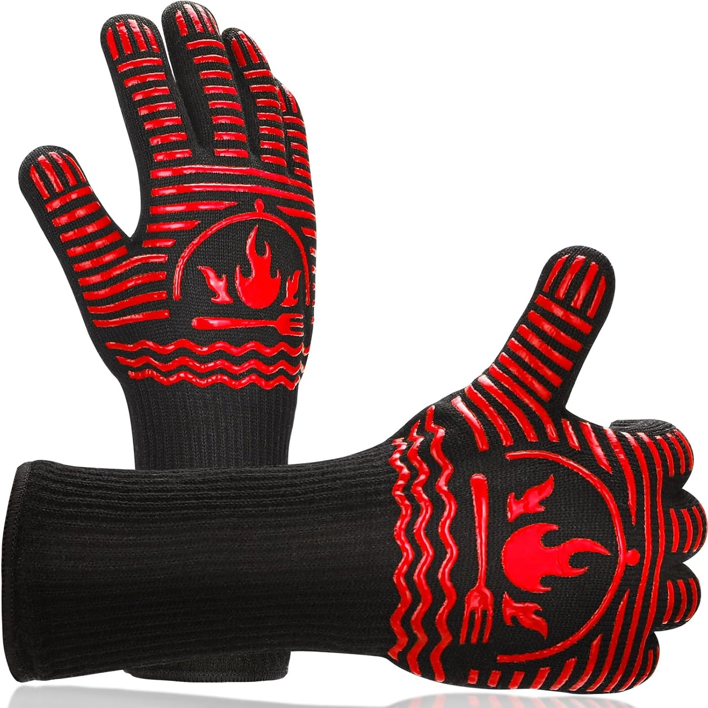 Recoty Red BBQ Gloves - 1472F Extreme Heat Resistant, Non-Slip Silicone, Perfect for Grilling, Baking! 