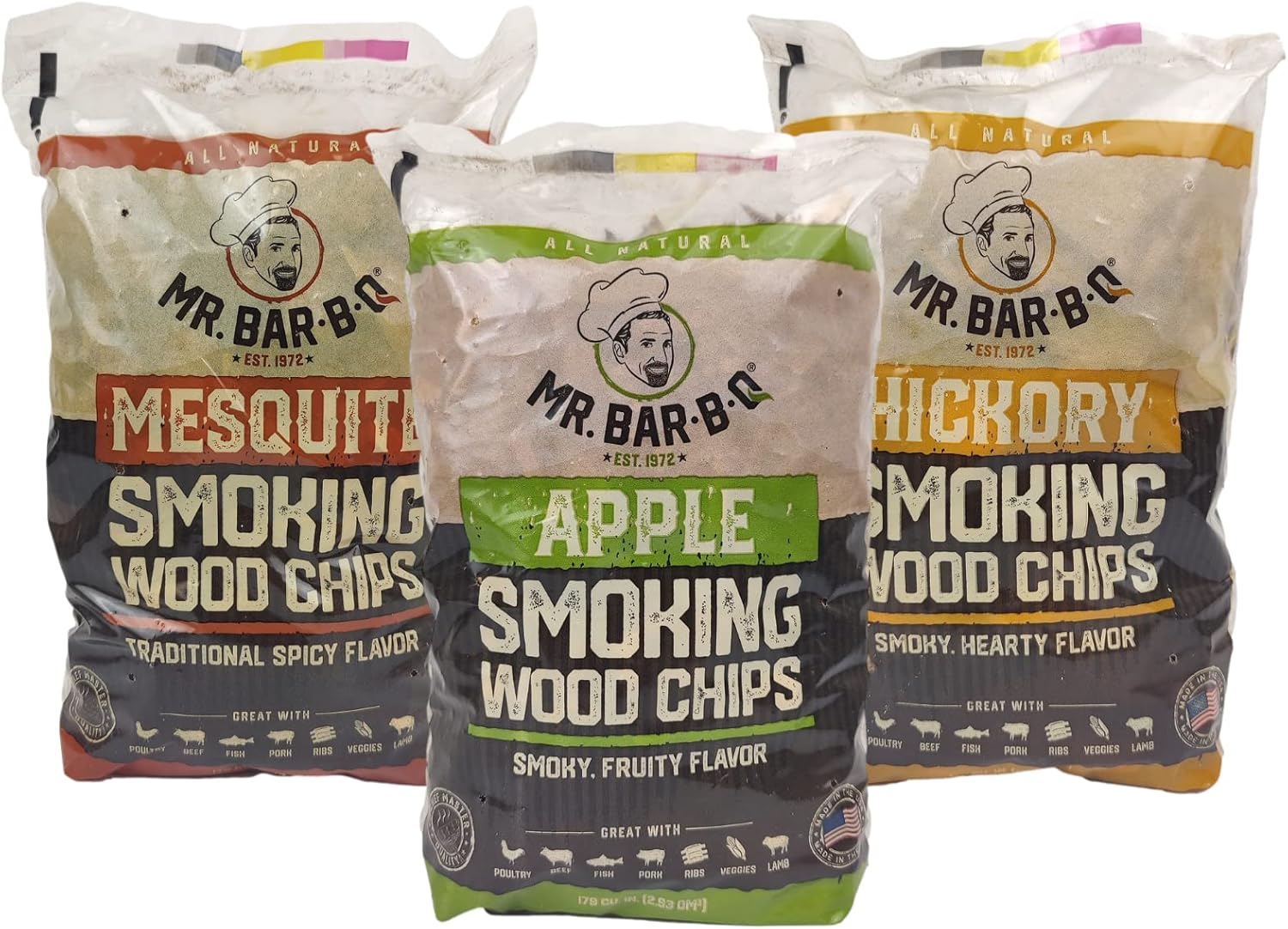Wood Smoker Chips Bundle - Apple, Mesquite & Hickory Flavors