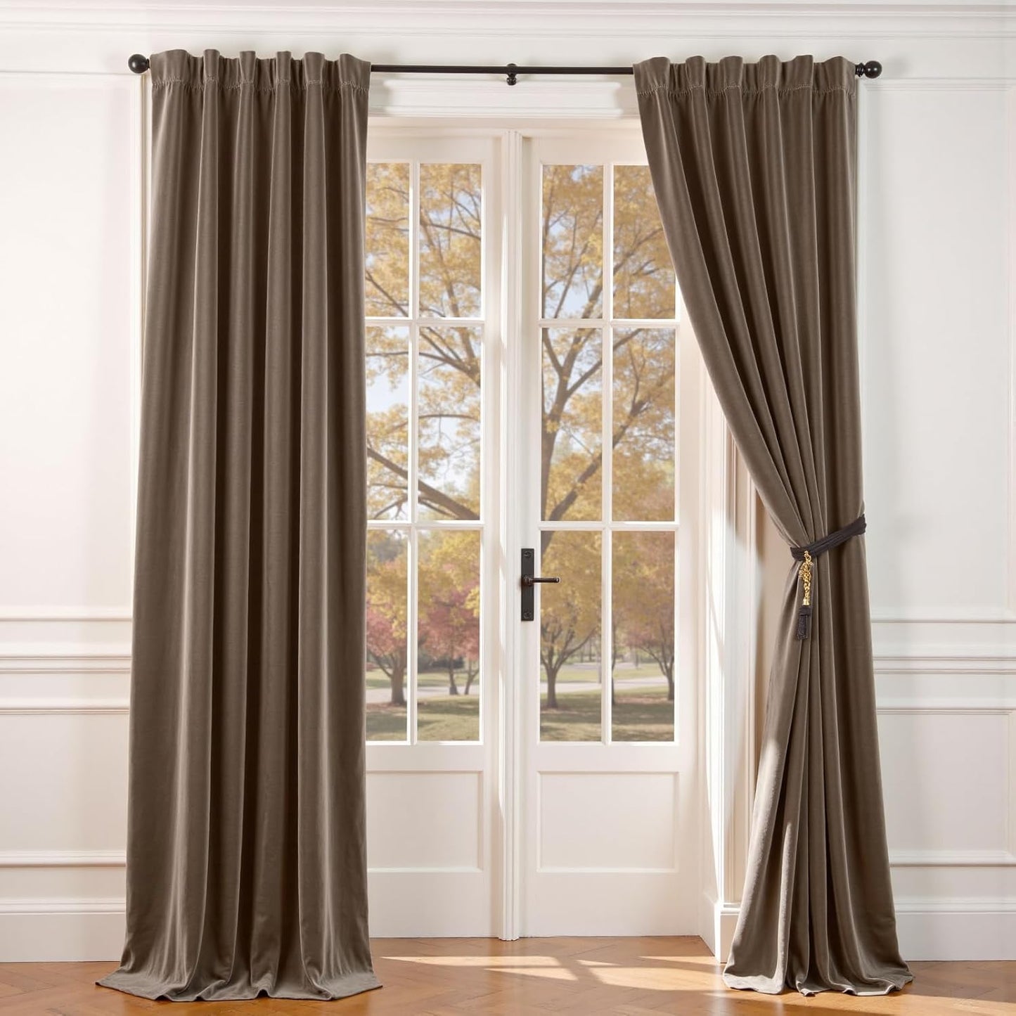 Lazzzy Dark Brown Velvet Curtains for Room Darkening Luxury