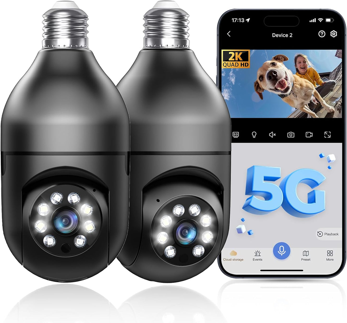 2K WiFi Security Light Bulb Camera: Color Vision
