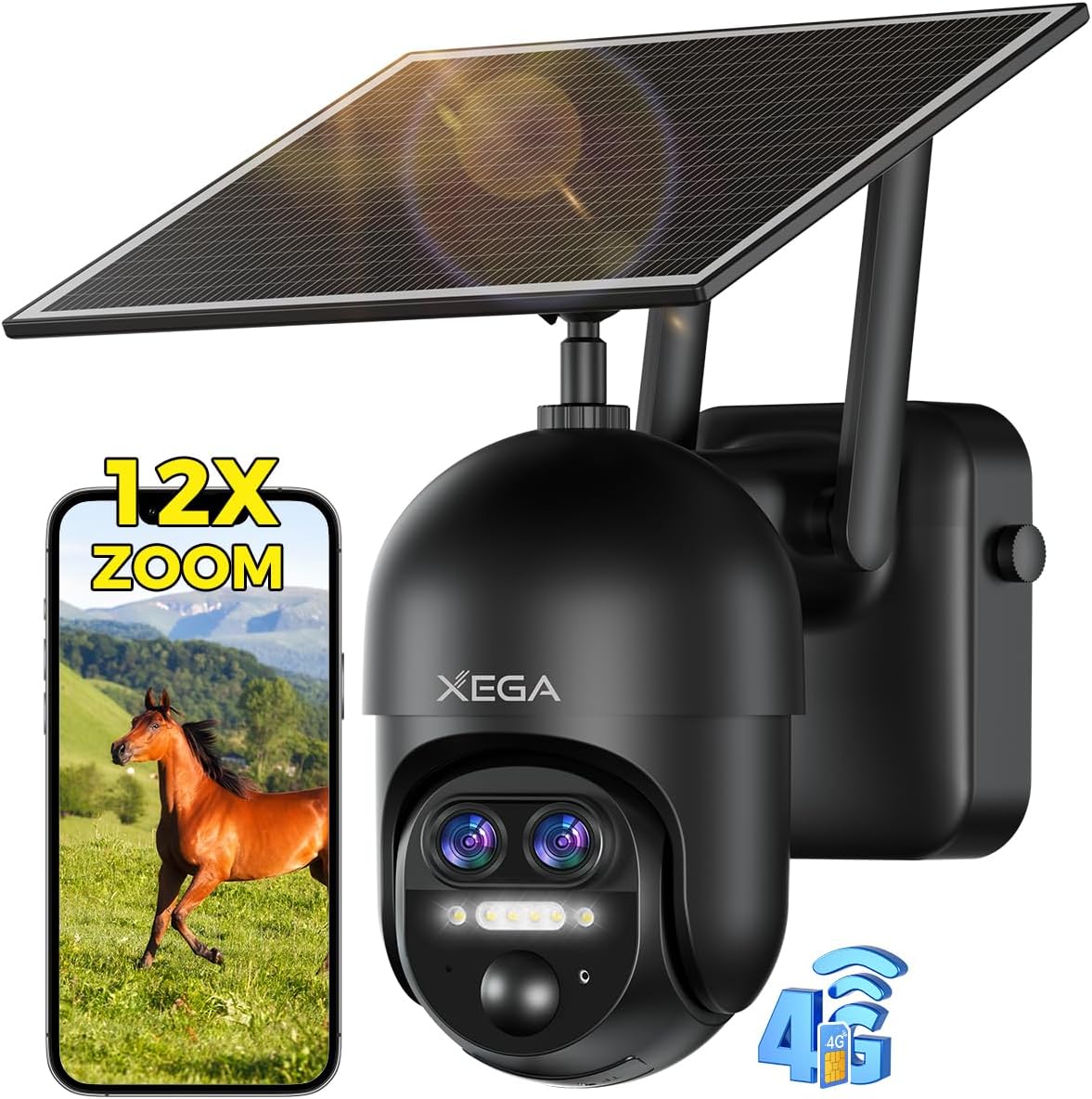Xega 4G 12X Hybrid Zoom Cellular Security Camera for Outdoors