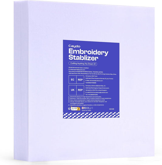 Caydo Tear Away Embroidery Stabilizer - 100 Sheets 8x8 - Precut for Machine Embroidery