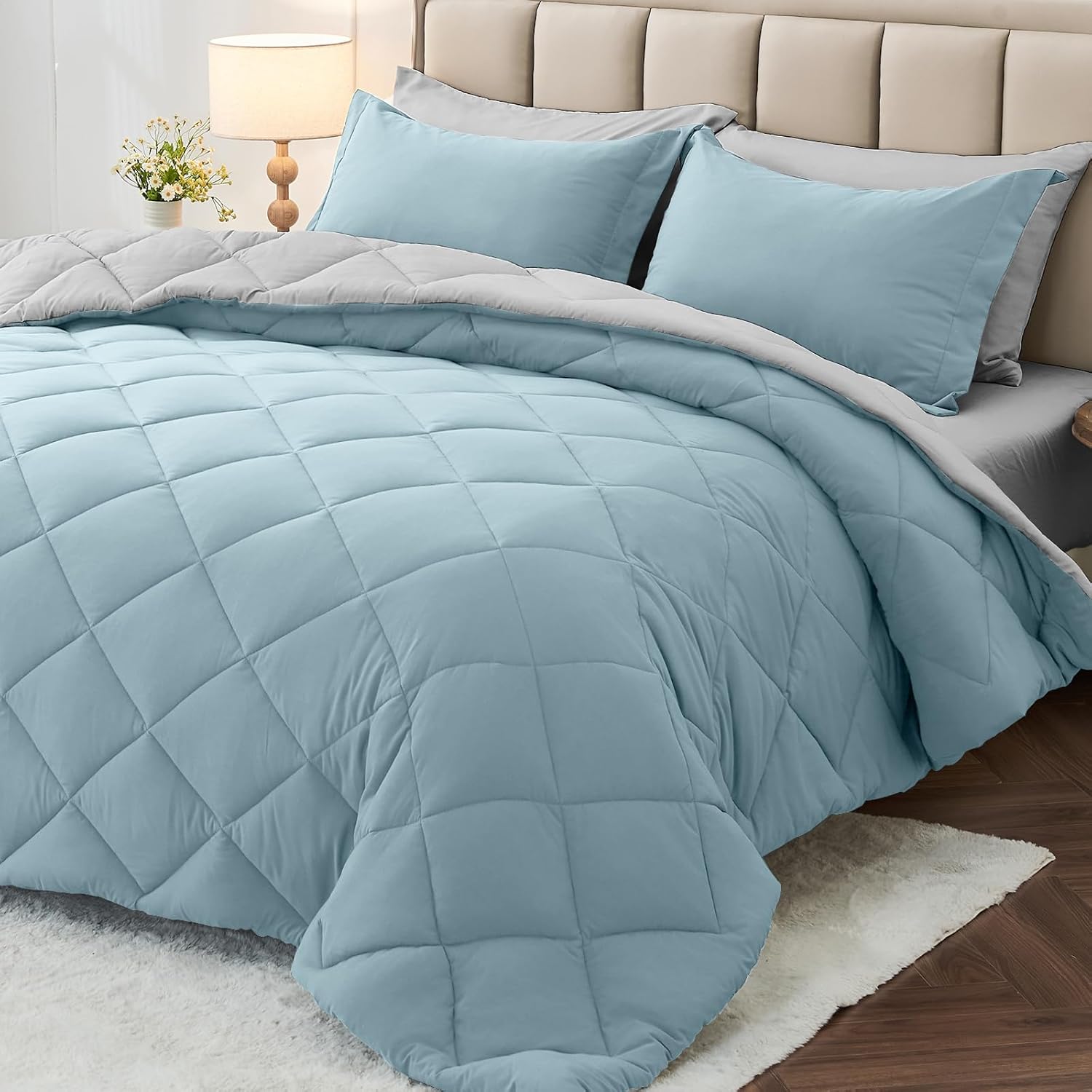MUXHOMO 7 Pieces California King Comforter Set for Ultimate Comfort