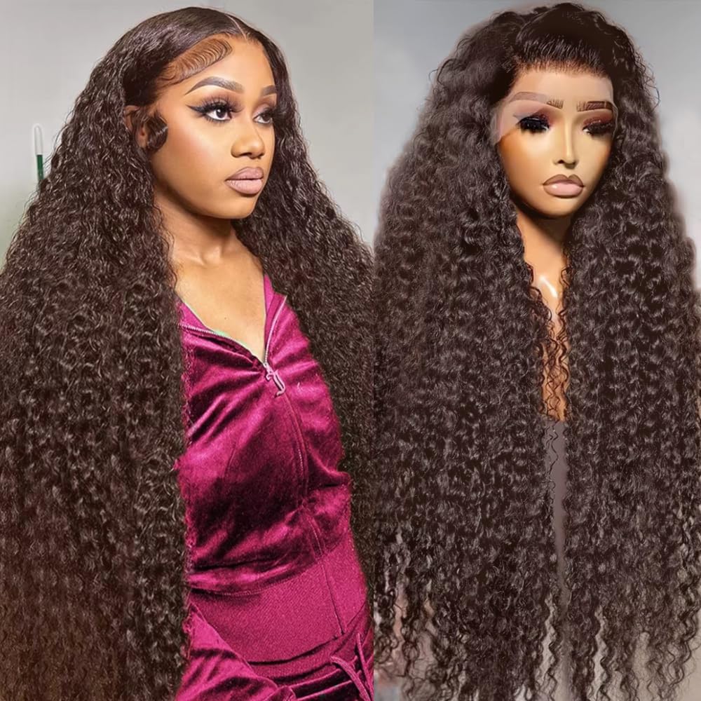 30 Inch Chocolate Brown Deep Wave Lace Front Wigs for Women
