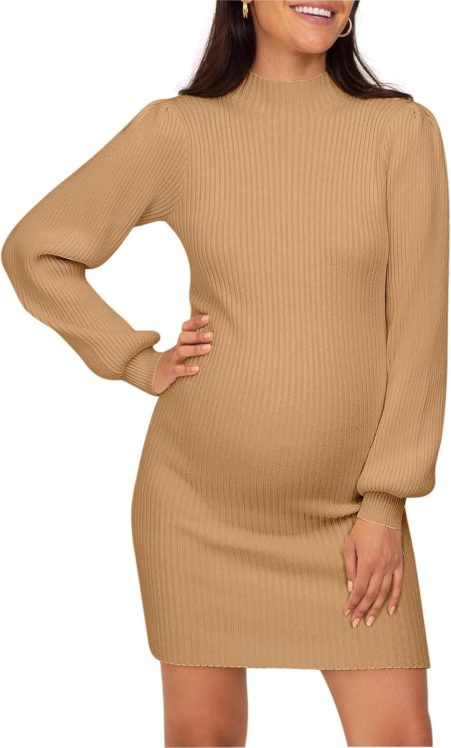 Maternity Sweater Dress for Pregnant Women with Turtleneck Style