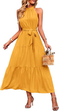 Floral Maxi Sun Dress Sleeveless Halter Neck - Flowy Boho Style