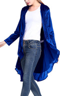 Women's Velvet Long Sleeve Cardigan Coat with Asymmetric Hem