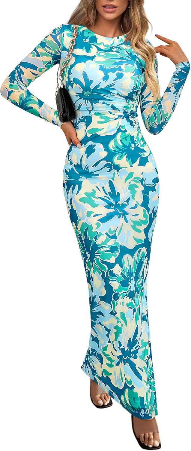PRETTYGARDEN Women's Bodycon Maxi Dress for Fall and Spring