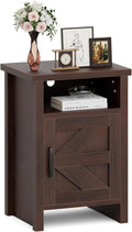 Farmhouse Nightstand Brown with Barn Door and Shelf - Compact Rustic