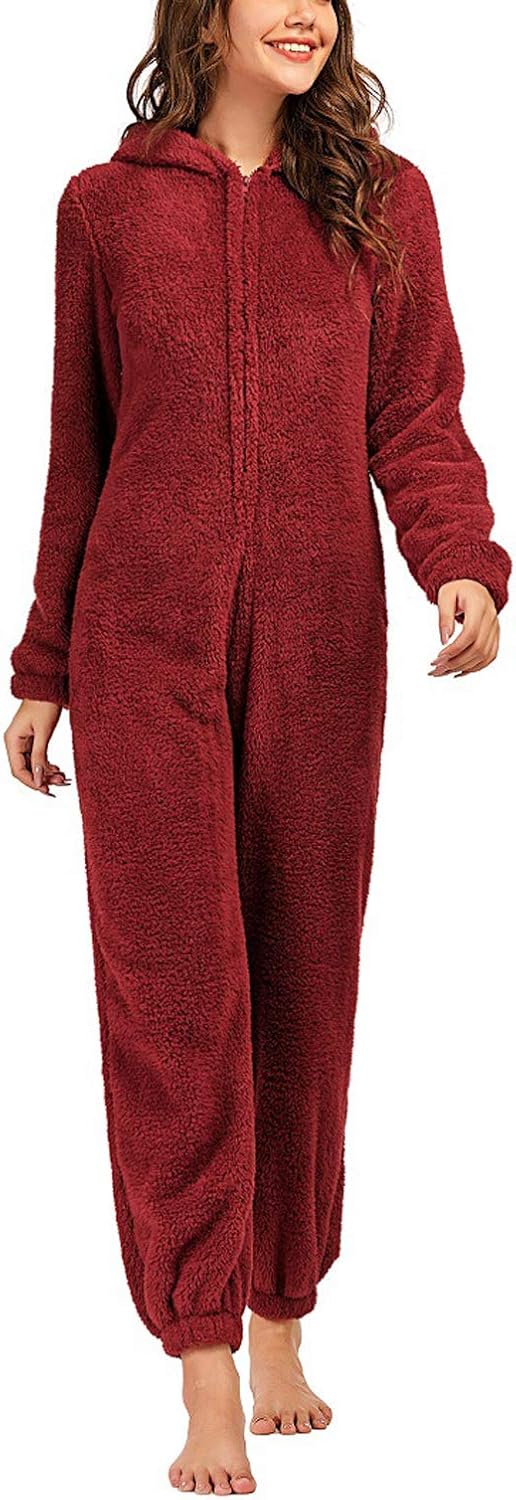 Chouyatou Women's Ultra Comfy Lounge Furry Sherpa Romper Onesie