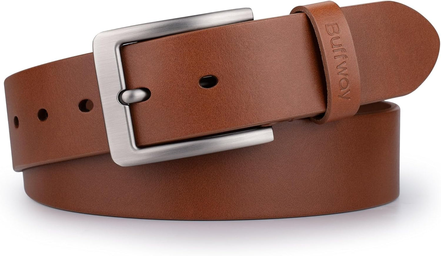 Buffway Mens Full Grain Leather Belt for Jeans & Business Casual