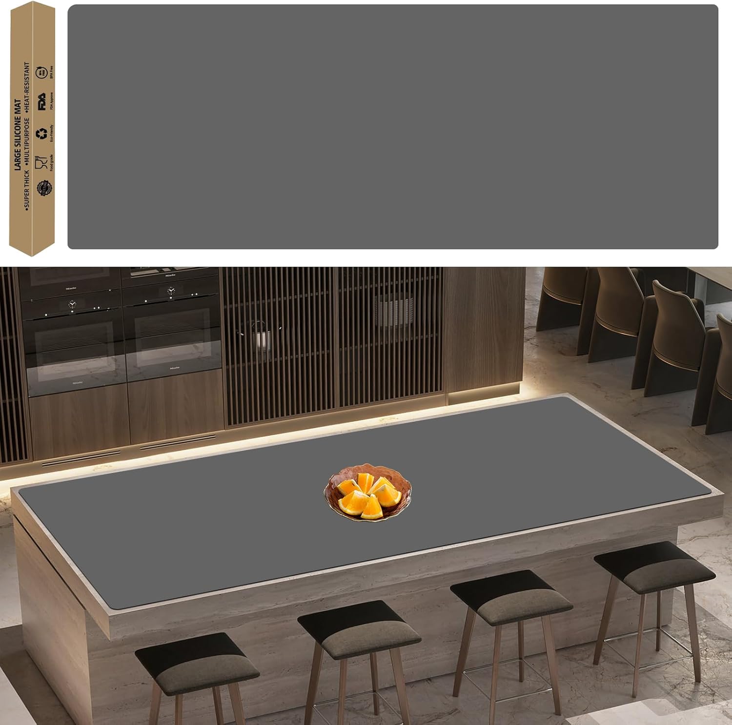 Super Large Silicone Mat for Kitchen Counter - Dark Grey