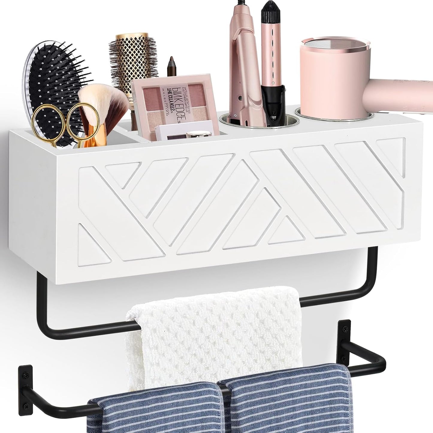 Rustic Wood Hair Tool Organizer - Bathroom Bliss