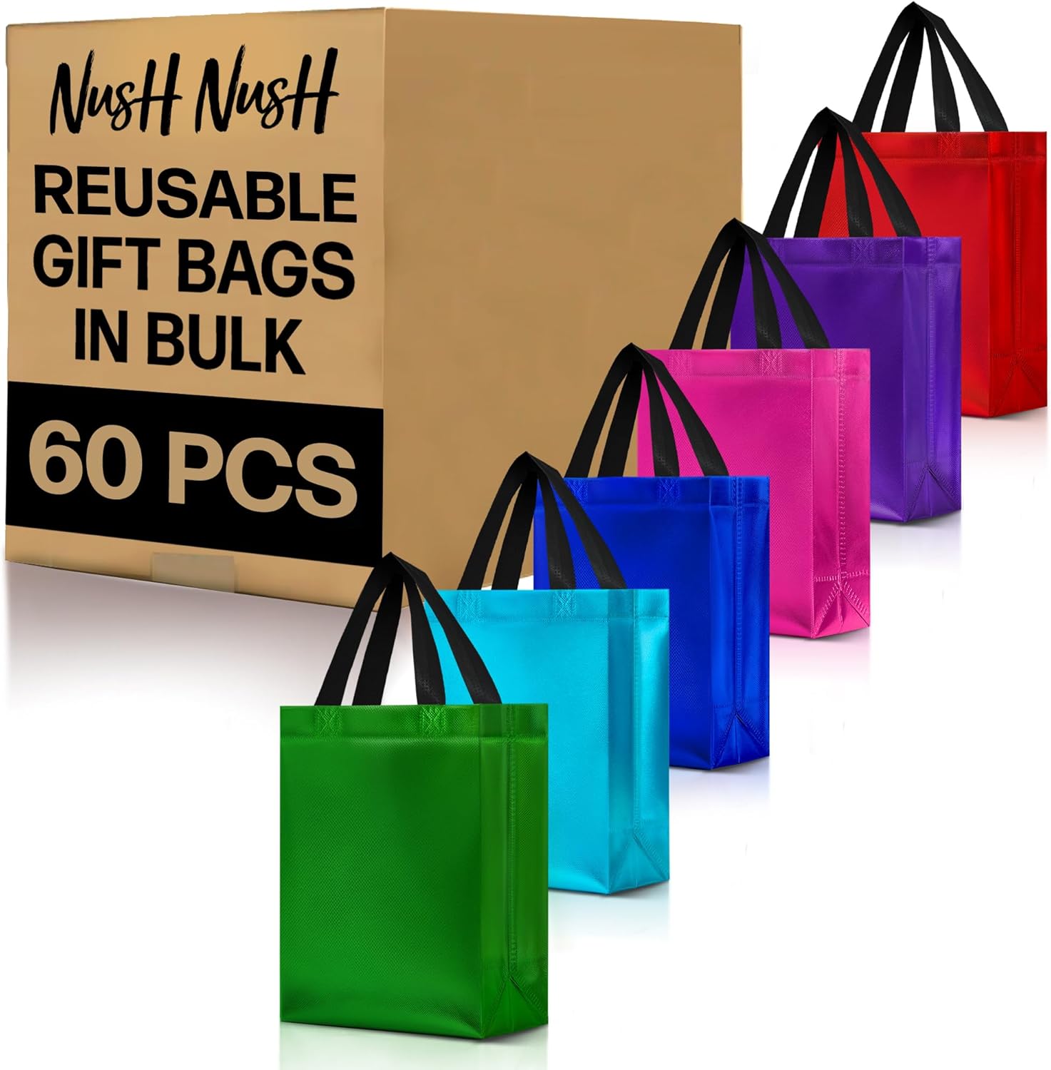 Nush Nush Set of 60 Reusable Gift Bags in Vibrant Colors