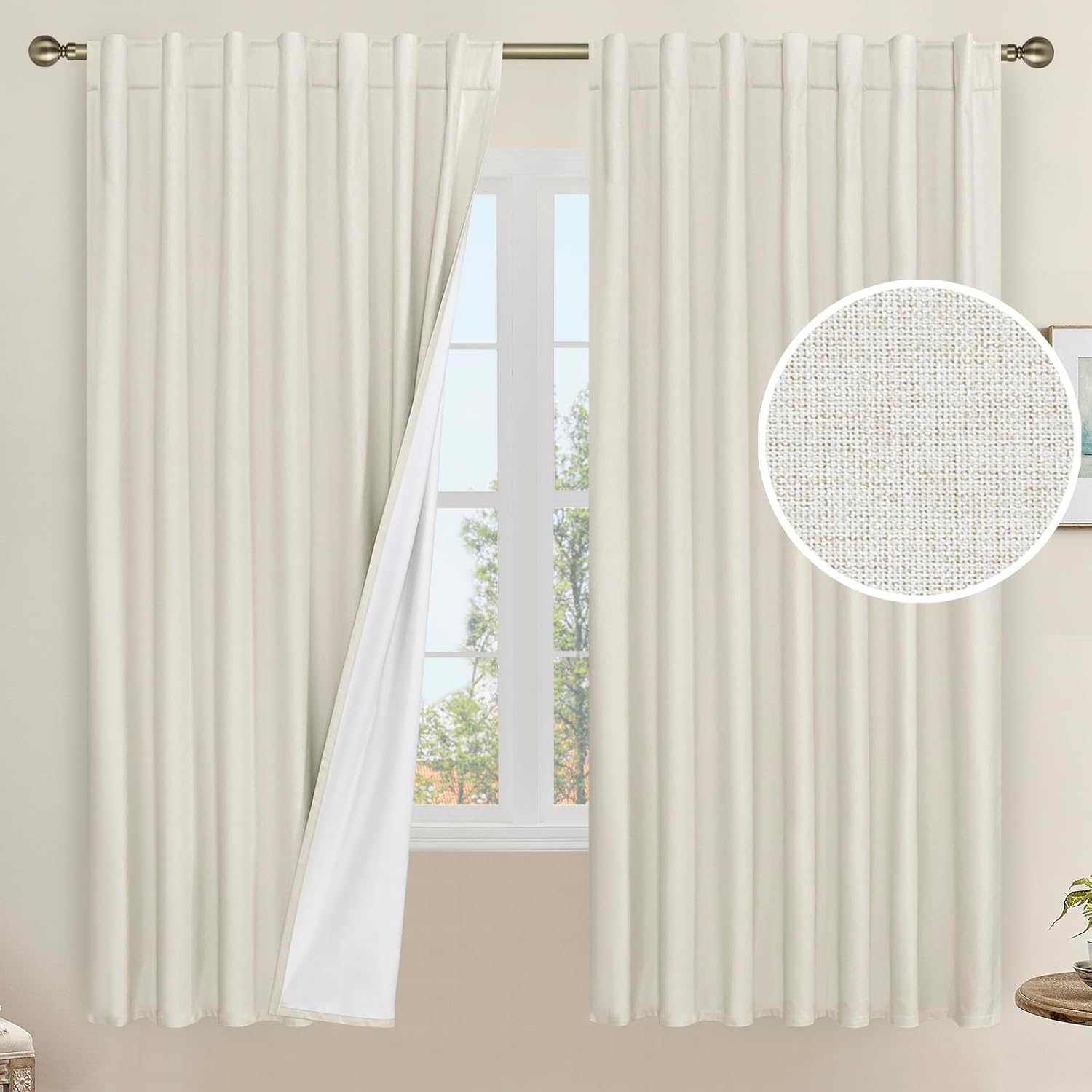 LAMIT Natural Blackout Linen Curtains for Elegant Bedrooms