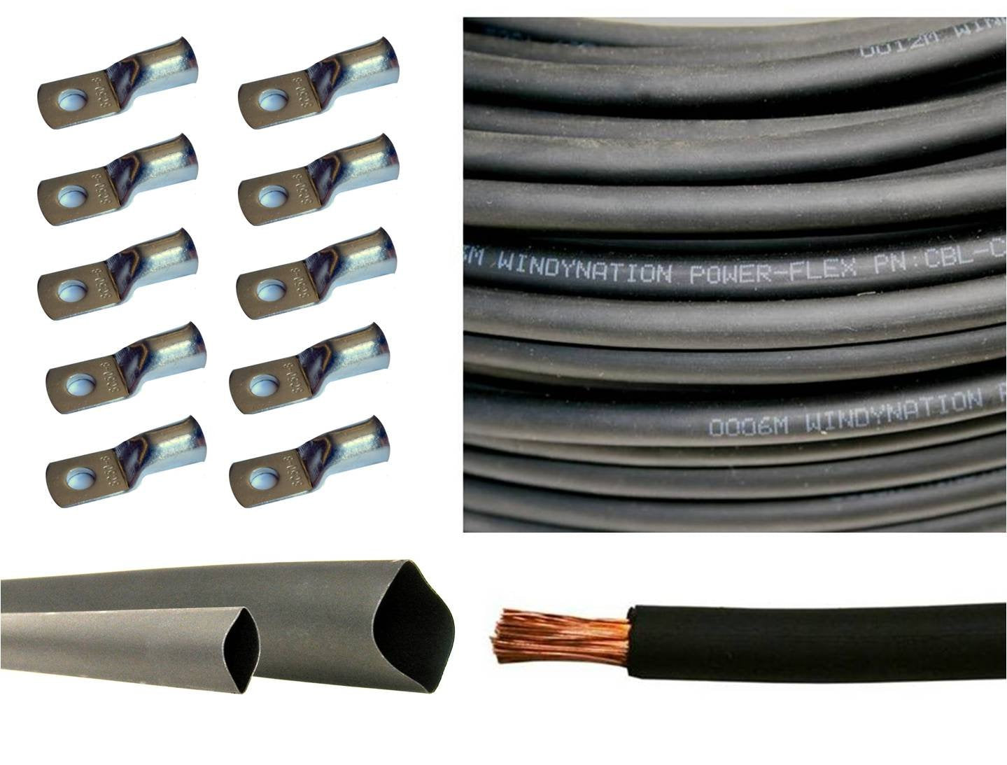 1/0 Gauge Black Welding Battery Cable with Connectors and Tubing
