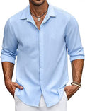Men's Linen Shirt Long Sleeve Beach Button Up Shirt - Comfortable
