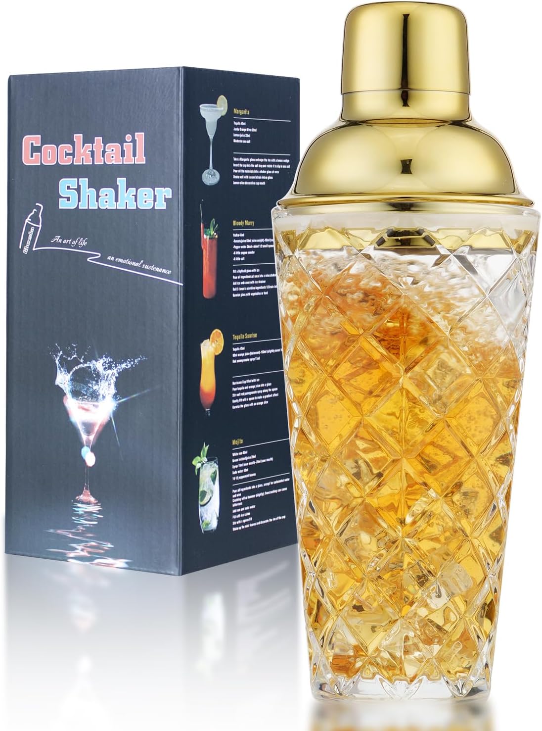 14.2 Oz Glass Martini Shaker with Strainer - Perfect for Home & Bar Cart!
