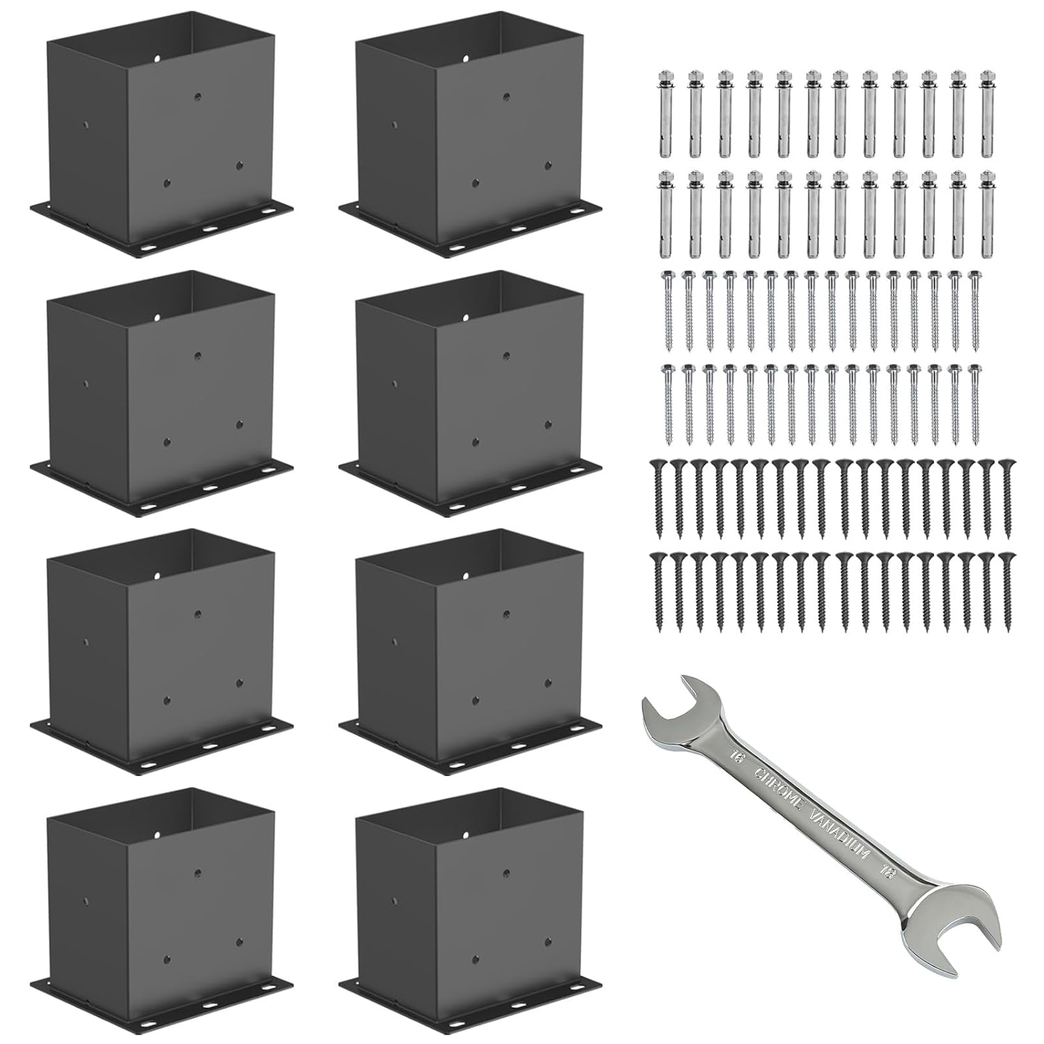 8 Pcs Heavy Duty Black Metal Post Base Brackets for Decks