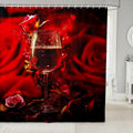 Rose Wine Glass Shower Curtain for Girls - 72in x72in Floral Bath