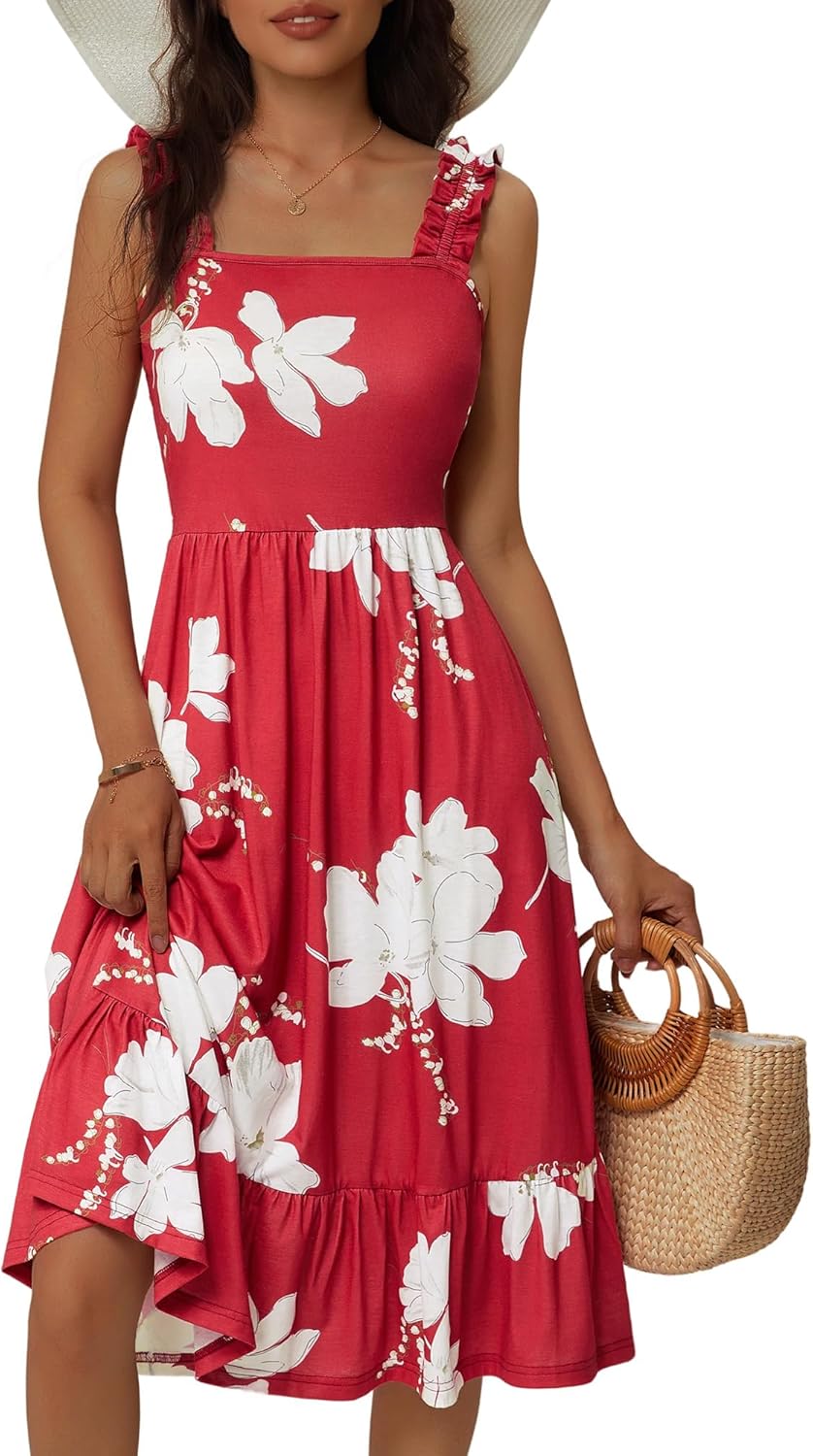 ZABERRY Womens Summer Midi Dress with Cute Floral Design