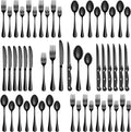 72 Pcs Black Silverware Set with Steak Knives for 12 - Elegant Durable