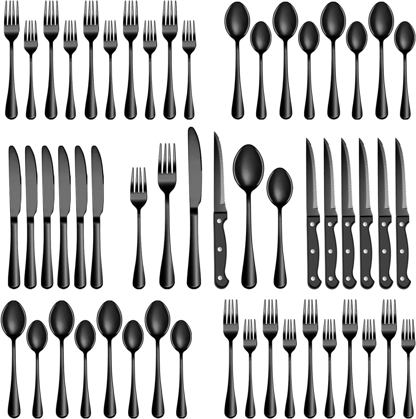 72 Pcs Black Silverware Set for 12 - Elegant Dining Experience
