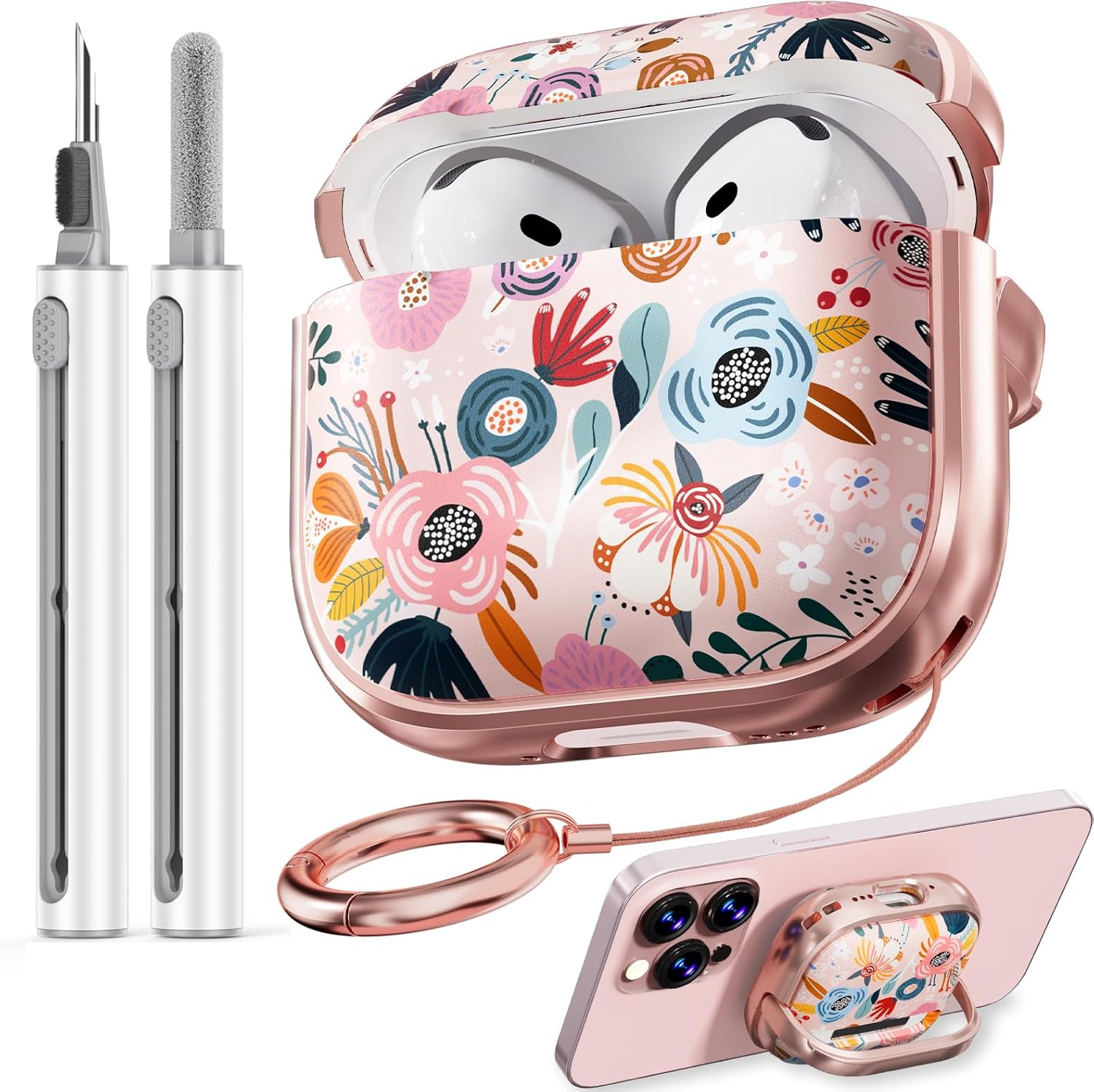 Floral AirPods 4 Case with Safety Lock - Pink Flower