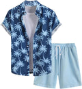 GORGLITTER Men's 2 Piece Vacation Beach Outfit - Floral Shirt & Shorts