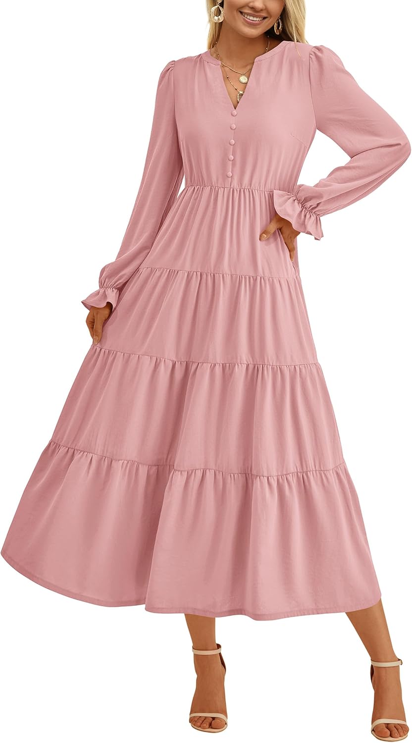PRETTYGARDEN Long Sleeve Dress for Women: Elegant Maxi Style