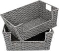 Round Paper Rope Woven Pantry Baskets - Stackable Grey 2-Pack