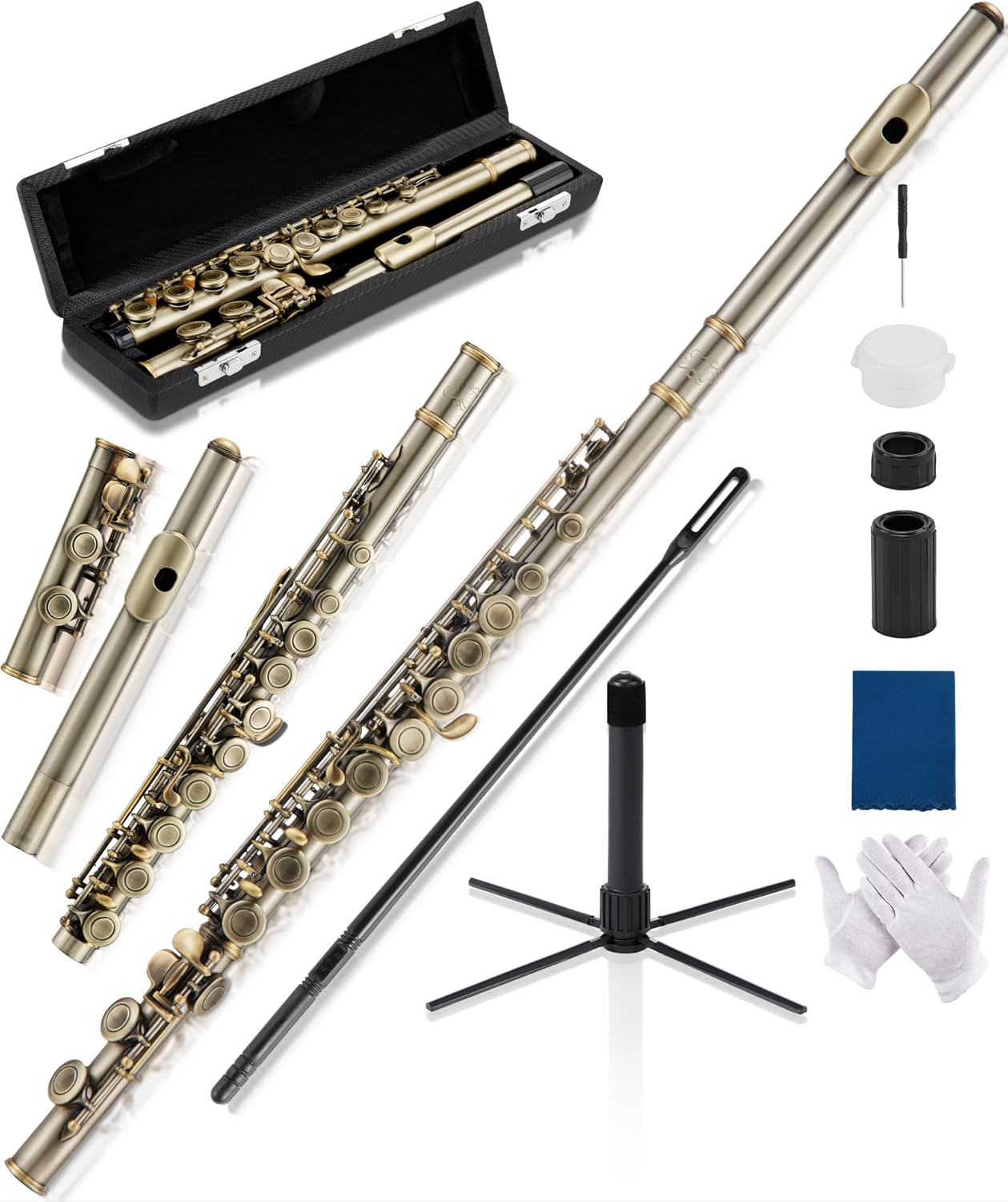AKLOT Closed-Hole Concert C Flute with 16 Keys and Case